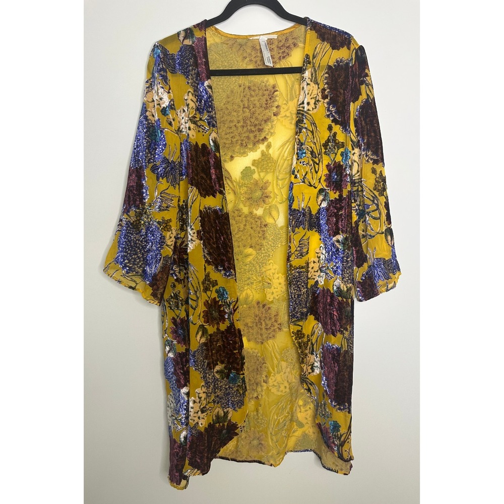 Floreat x Anthropologie Aurelia Velvet Burnout Floral Kimono O/S Hippie Boho Top - Picture 2 of 16